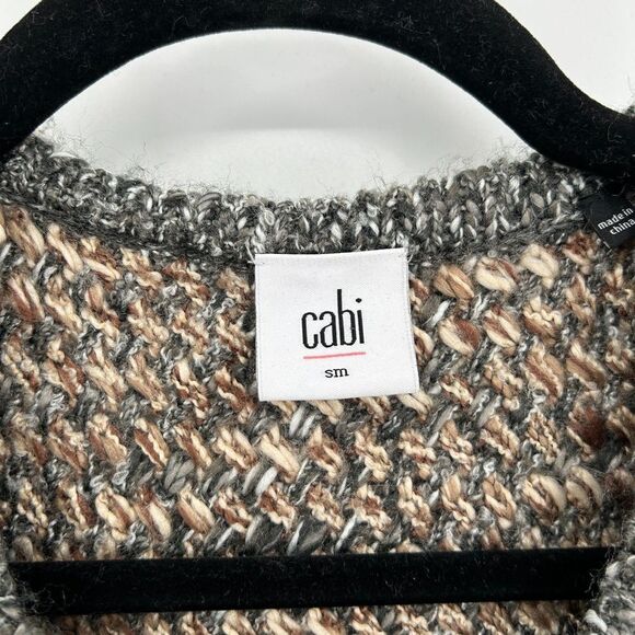 CABI Ritz Gray Brown Tweed Knit Snap Button Up Cardigan Sweater Size Small - Picture 3 of 5